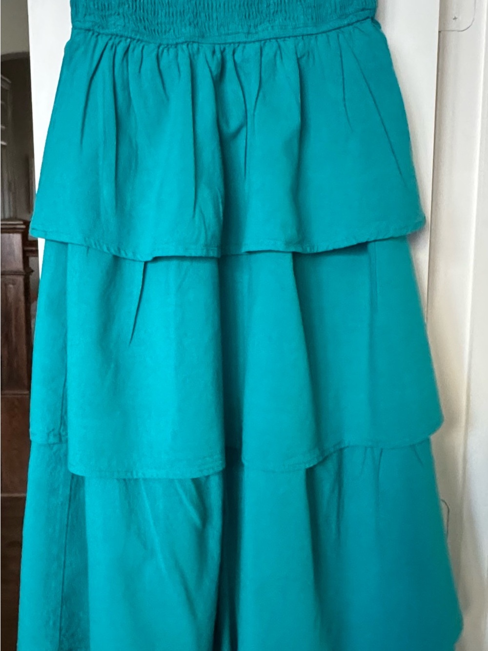Strapless Tiered Maxi Dress in Teal - Women's Summer Dress